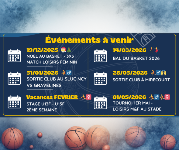 Dates d'Evénements à venir au Club